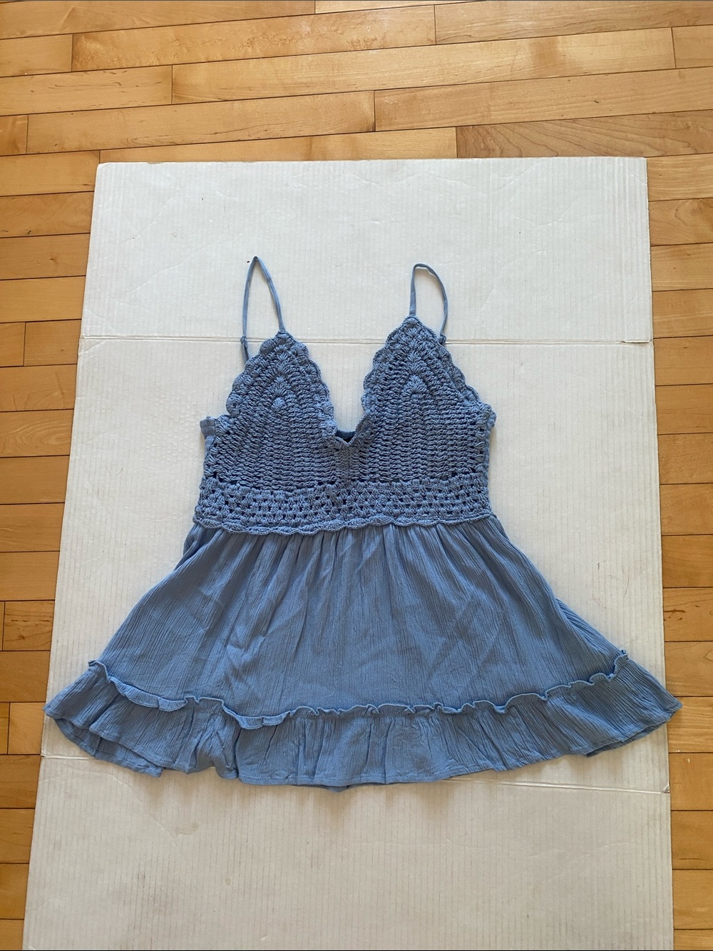 Streetwear Society Blue Cami knit deep V- neck Top adjustable straps SIZE SMALL